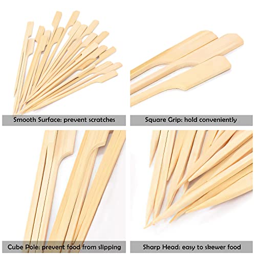 MOLFUJ 3.5 Inch Bamboo Skewers 100PCS Food Appetizer Toothpicks Wide Flat Paddle Bamboo Wood Picks for Cocktail, Marshmallow, Fruit, Grilling, Drink, BBQ, Barbecue, Yakitori Chicken, Fondue, Roasting - Image 2