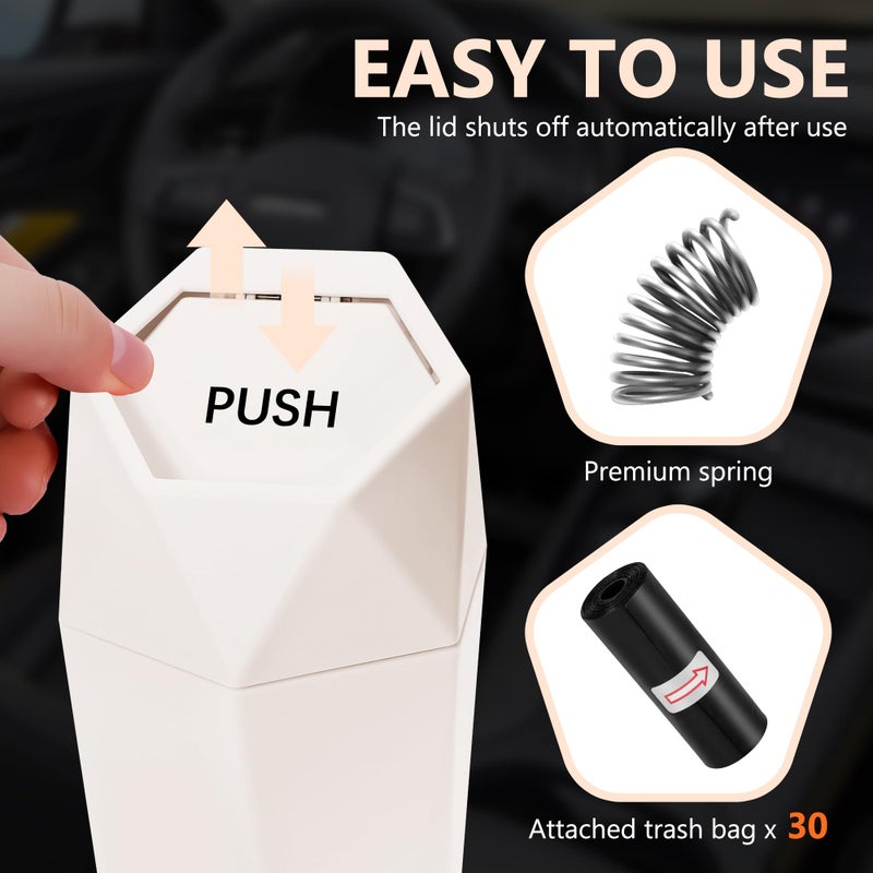 OUDEW Car Trash Can with Lid - 2-Pack, Interior Accessories for Vehicles, Leakproof Garbage Can with 30 Detachable Trash Bags, Multipurpose Organizers and Storage Solutions for Home and Office (Beige) - Image 2