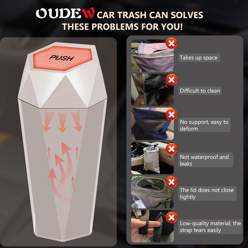 OUDEW Car Trash Can with Lid - 2-Pack, Interior Accessories for Vehicles, Leakproof Garbage Can with 30 Detachable Trash Bags, Multipurpose Organizers and Storage Solutions for Home and Office (Beige) - Image 5
