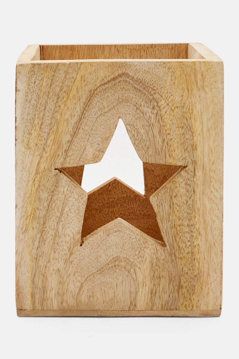 Muy Mucho Wooden Candle Holder, Natural Tan - Image 1