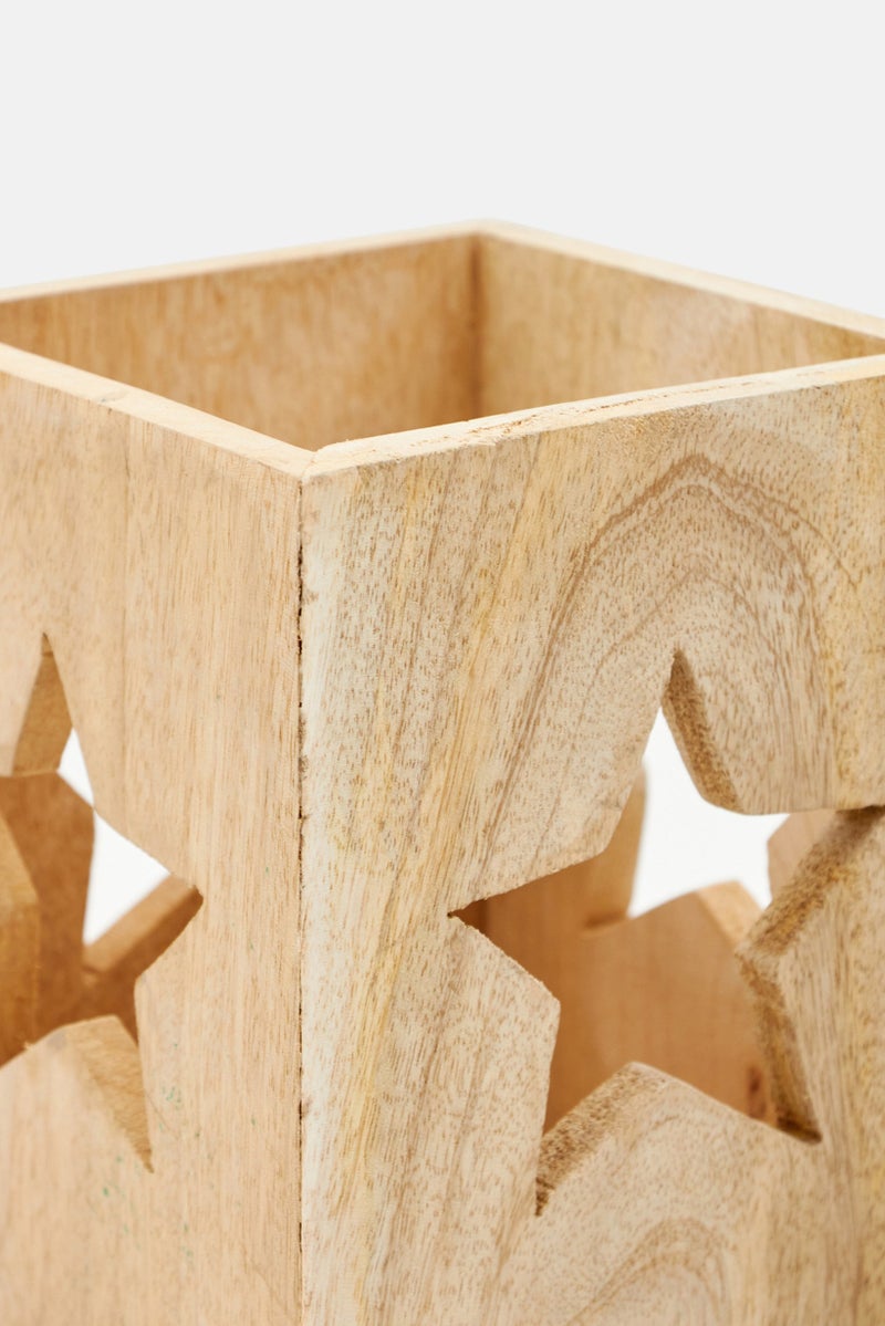 Muy Mucho Wooden Candle Holder, Natural Tan - Image 2