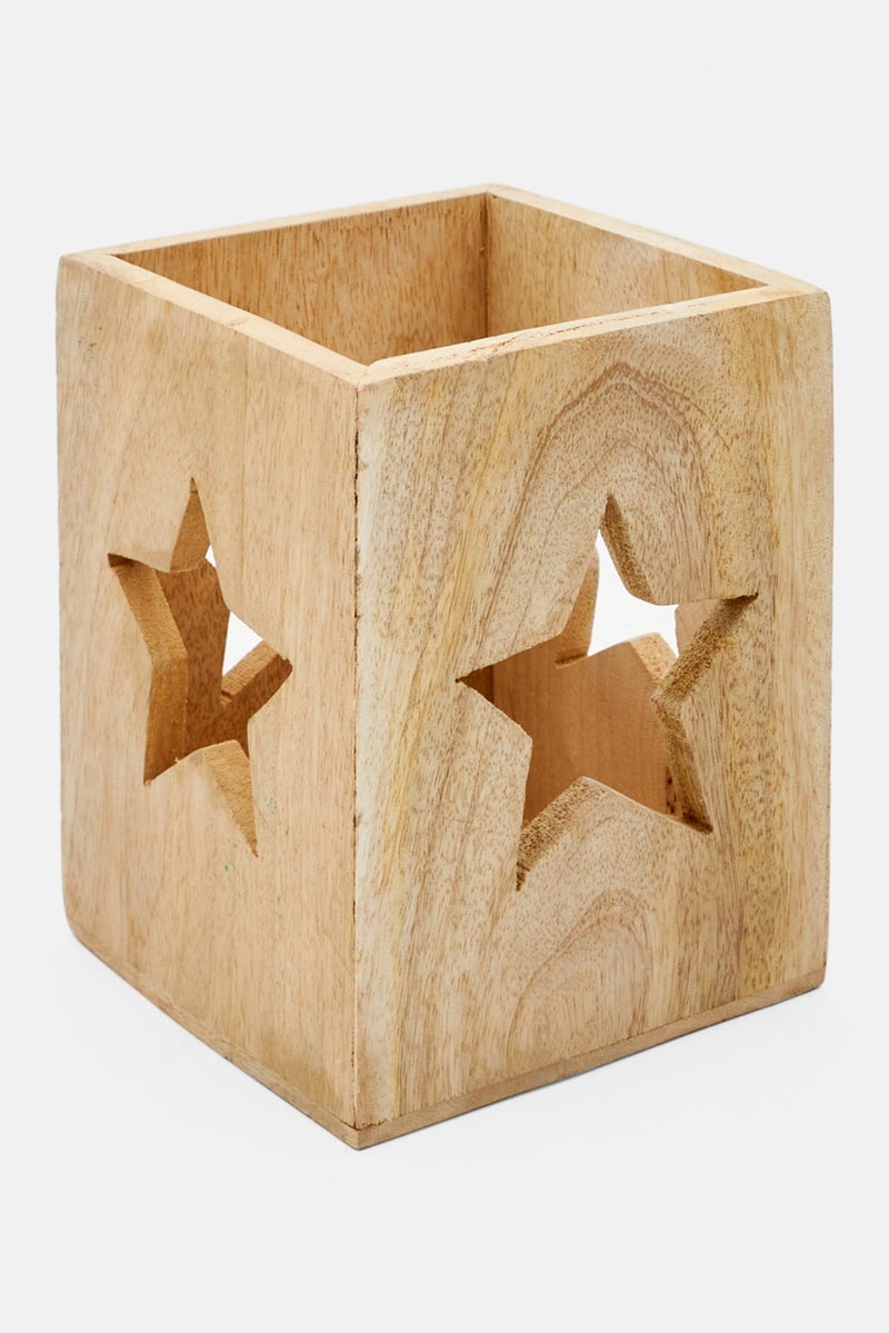 Muy Mucho Wooden Candle Holder, Natural Tan - Image 2