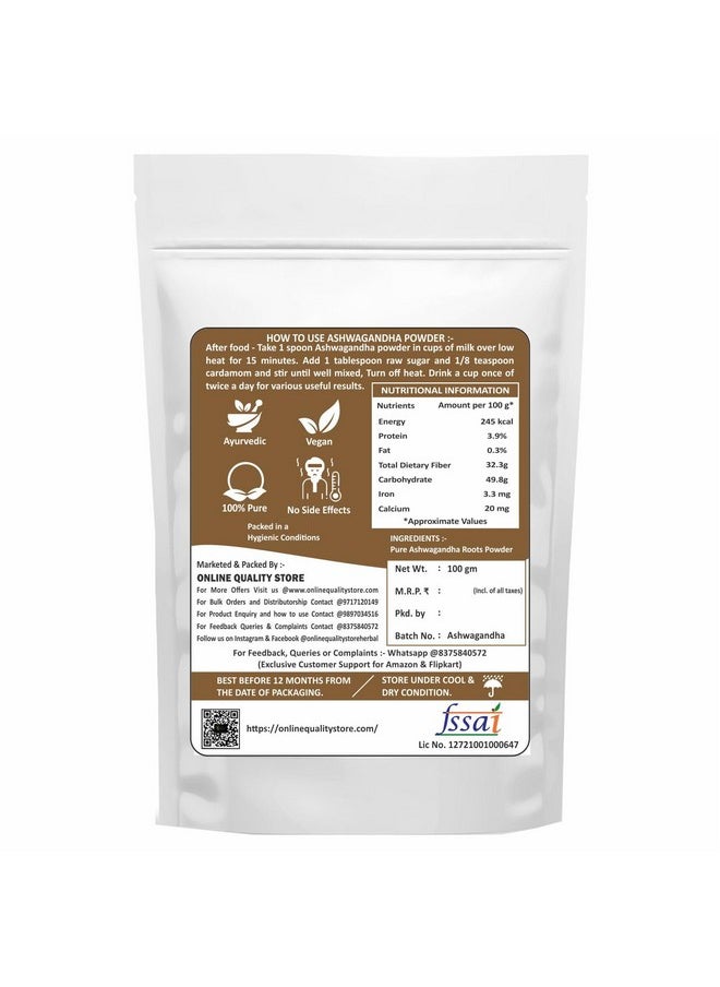 Online Quality Store Organic Ashwagandha Powder - 100G | For Stress Relief, Anxiety Support, Immune System Booster  - Image 3
