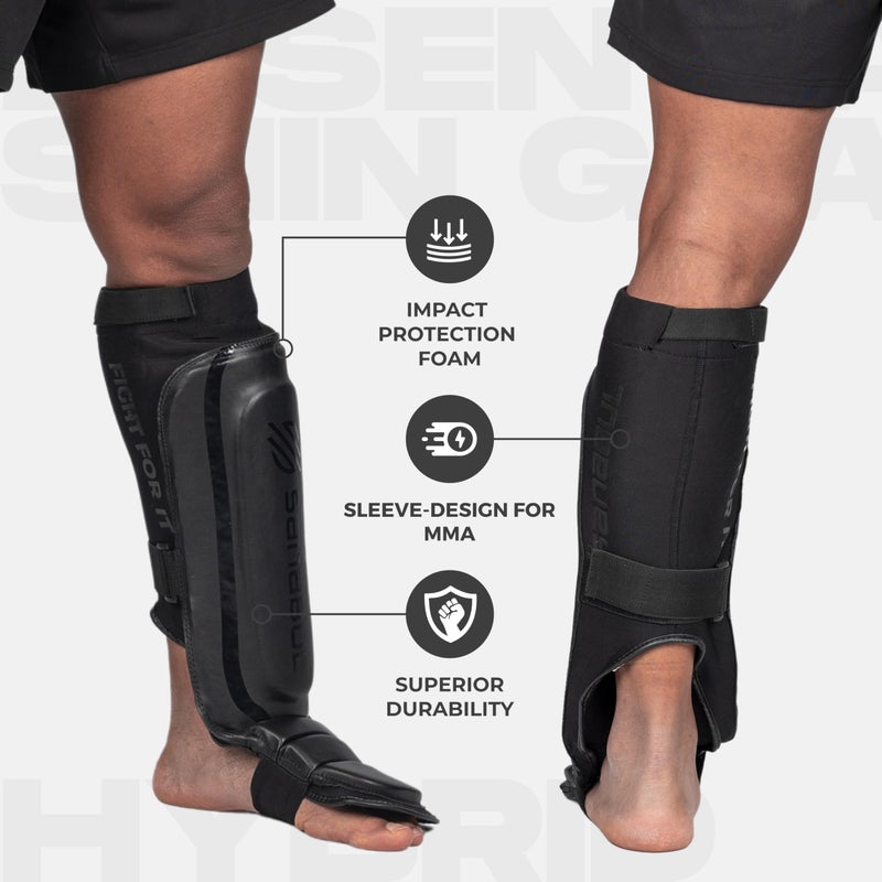 Sanabul Essential Hybrid Sleeve Kickboxing Shin Guards for MMA Shin Guards Muay Thai Shinguards - Blue, S/M - Image 4