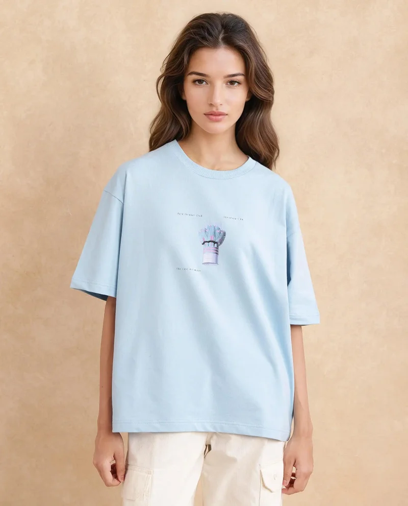 Rareism Women's Oversized T-Shirt With Back Graphic Print