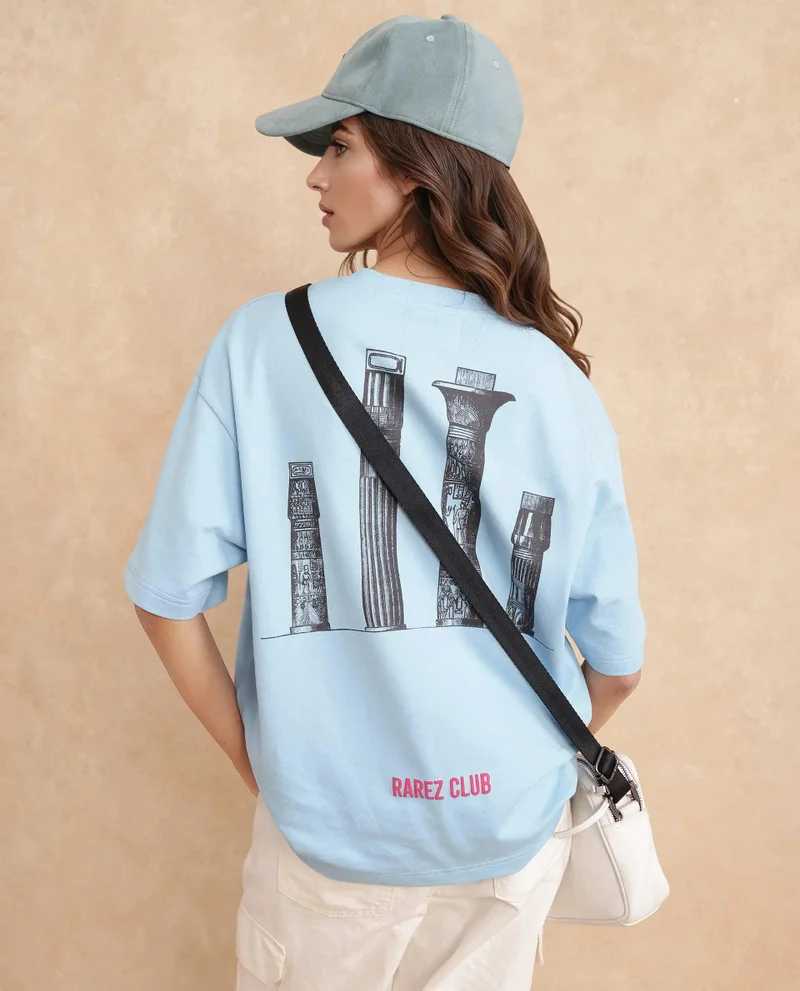 Rareism Women's Oversized T-Shirt With Back Graphic Print