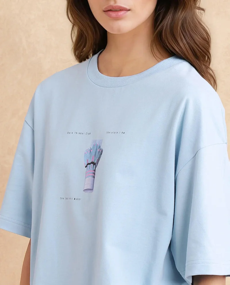 Rareism Women's Oversized T-Shirt With Back Graphic Print