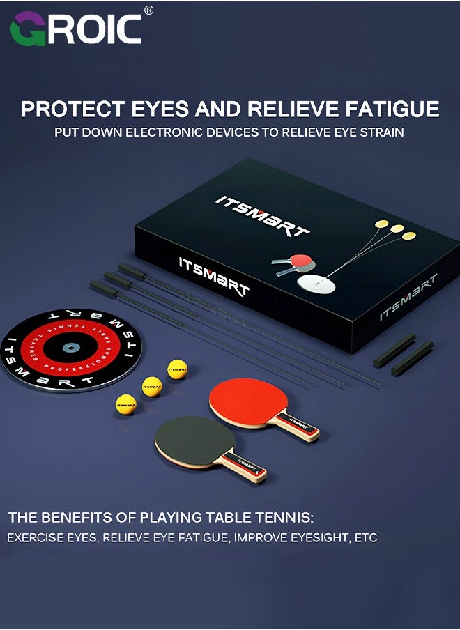 GROIC Ping Pong Balls Paddles Set, Table Tennis Training Kit, 1.1-1.3M Extendable Elastic Shaft Table Tennis Trainer, 2 Table Tennis Paddle & 3 Ping-Pong Balls, Equipment Trainer Practice Balls Paddles Set  - Image 2