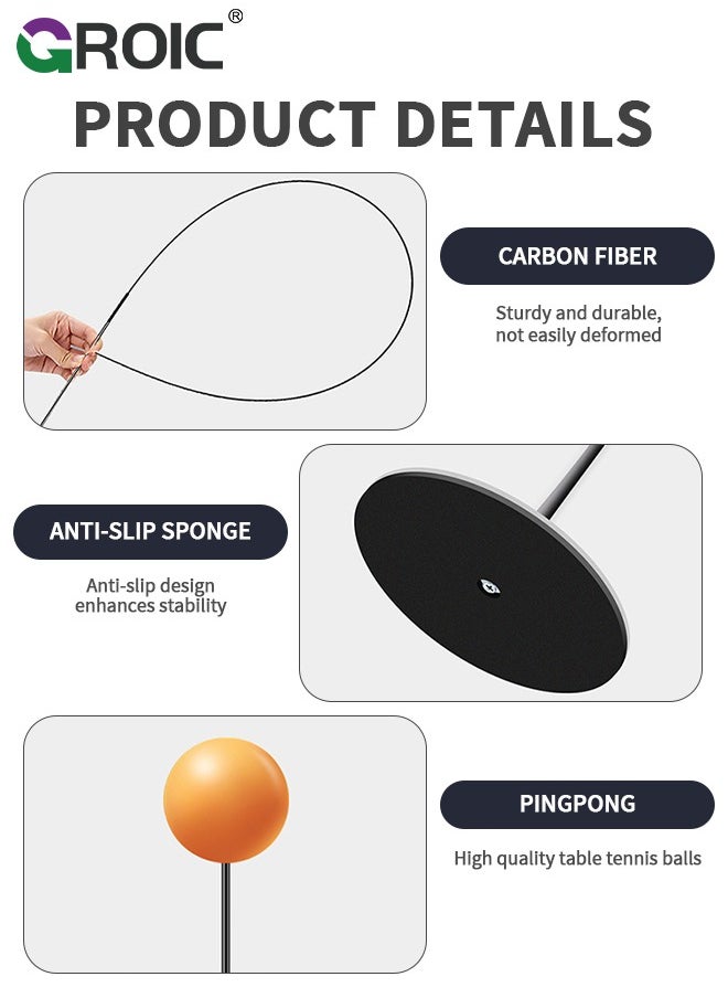 GROIC Ping Pong Balls Paddles Set, Table Tennis Training Kit, 1.1-1.3M Extendable Elastic Shaft Table Tennis Trainer, 2 Table Tennis Paddle & 3 Ping-Pong Balls, Equipment Trainer Practice Balls Paddles Set  - Image 5