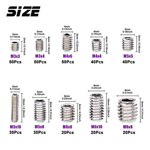 Swpeet 350 Pcs Stainless Steel Allen Head Socket Hex Grub Screw Assortment Kit Including 10 Sizes M34568 Stainless Steel Internal Hex Drive CupPoint Set Screws for Door Handles - Image 3