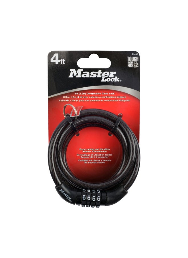 Master Lock Durable Steel Keyless Bicycle Combination Lock Black 4 x 5/6 ft 8143D  - Image 1