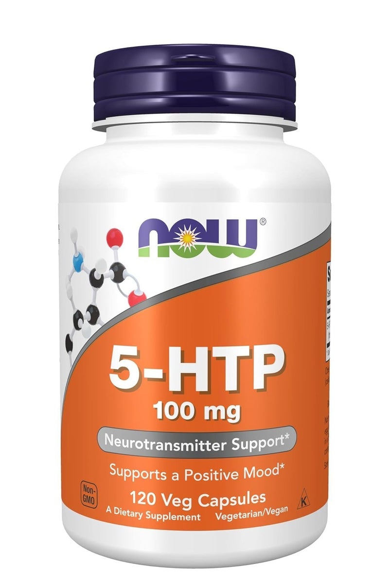now 5-HTP 100mg, 120 Vegan Capsules, Neurotransmitter Support, Mood Balance, Non-GMO, Gluten-Free, Vegan-Friendly - Image 1