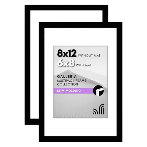 إطار صور أمريكان فلات 8x12 مع زجاج أكريليك مصقول مجموعة من 2 استخدم كإطار 6x8 مع مات أو عرض صورة 8x12 بدون مات مجموعة إطارات جاليريا لعرض الجدران باللون الأسود