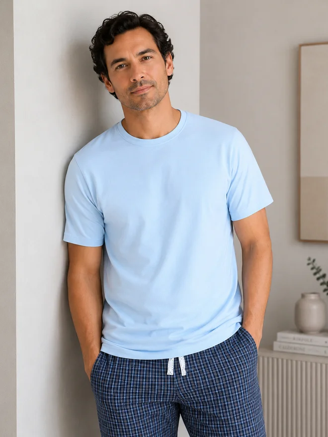 Victor And Jane victor and jane Men Solid Cotton T-Shirt and Checked Pyjama Set