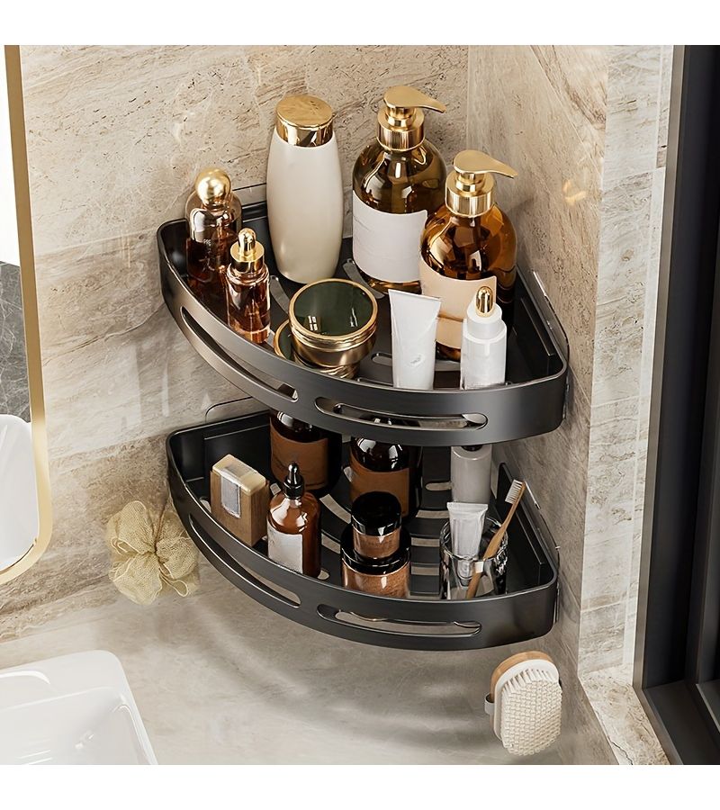 1pc Space Saving Triangle Corner Shelf Wall Mounted Bathroom Organizer With Angled Anti Slip Design For Shower Tub Shampoo Cosmetics Shower Gel Easy Install Storage - Image 2