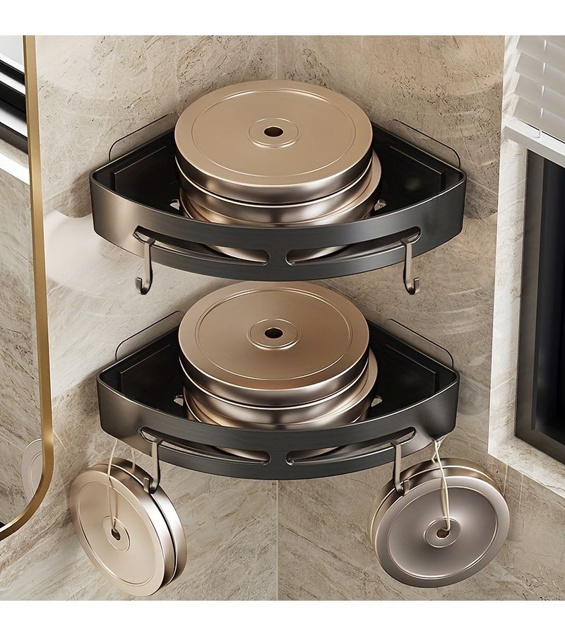 1pc Space Saving Triangle Corner Shelf Wall Mounted Bathroom Organizer With Angled Anti Slip Design For Shower Tub Shampoo Cosmetics Shower Gel Easy Install Storage - Image 5