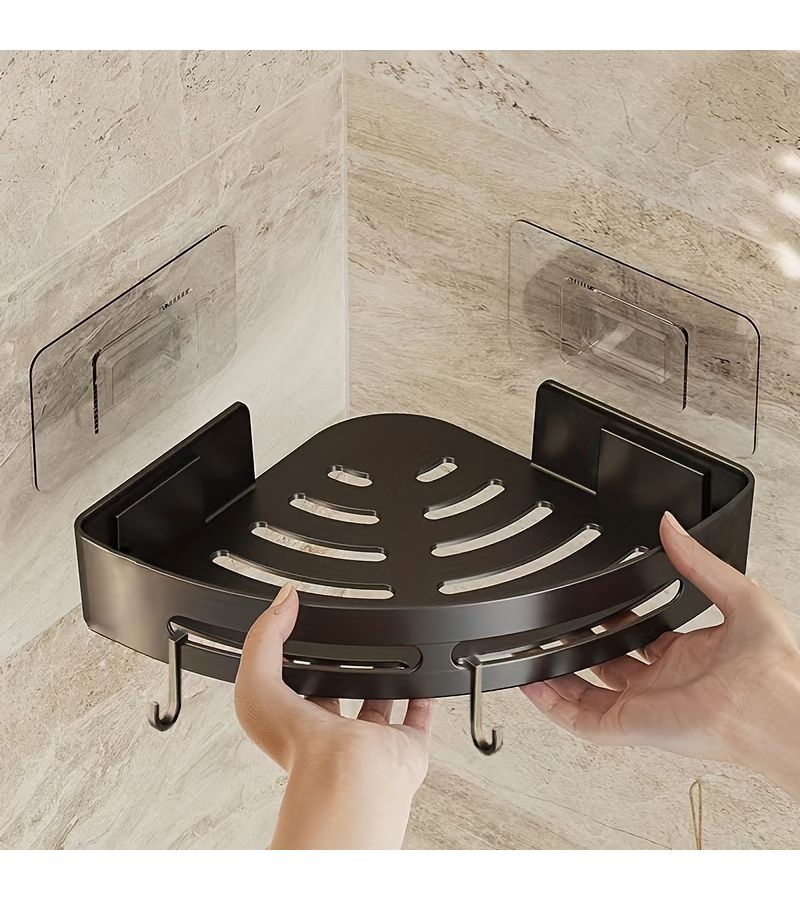 1pc Space Saving Triangle Corner Shelf Wall Mounted Bathroom Organizer With Angled Anti Slip Design For Shower Tub Shampoo Cosmetics Shower Gel Easy Install Storage - Image 1