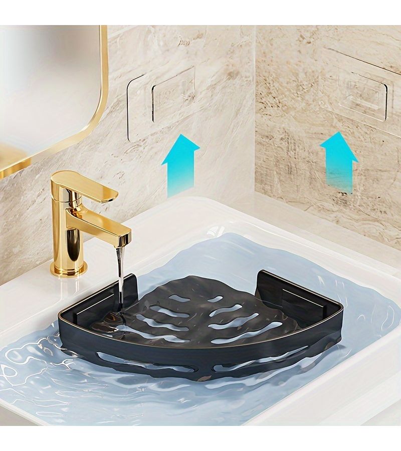 1pc Space Saving Triangle Corner Shelf Wall Mounted Bathroom Organizer With Angled Anti Slip Design For Shower Tub Shampoo Cosmetics Shower Gel Easy Install Storage - Image 3