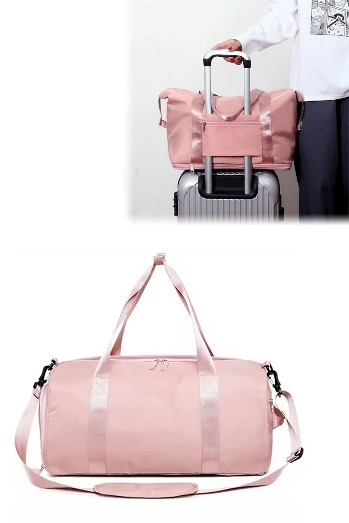 Travel bag, dry wet separation large capacity travel tote bag, waterproof sports and fitness bag luggage bag, with shoe compartment, suitable for yoga and fitness travel, 40X21X20cm，pink  - Image 1