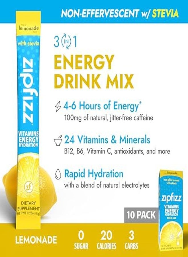 Zipfizz Stevia Energy Drink Powder, Lemonade, 10 Pack - 3-in-1 Sustained Energy, Rapid Hydration & Essential Vitamins - Sugar-Free, Non-Effervescent Electrolyte Drink Mix with B12 & Antioxidants - Image 3