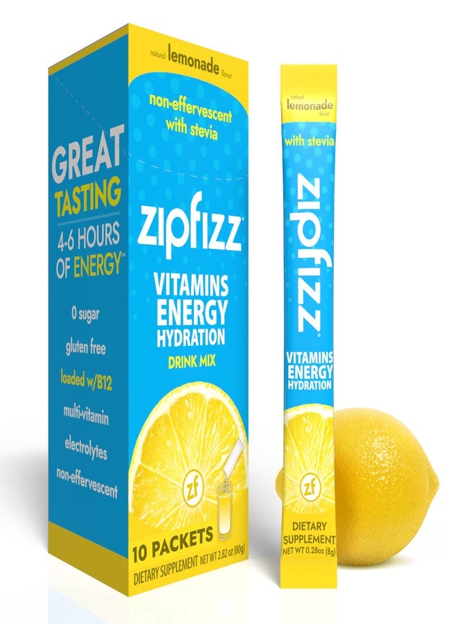 Zipfizz Stevia Energy Drink Powder, Lemonade, 10 Pack - 3-in-1 Sustained Energy, Rapid Hydration & Essential Vitamins - Sugar-Free, Non-Effervescent Electrolyte Drink Mix with B12 & Antioxidants - Image 1
