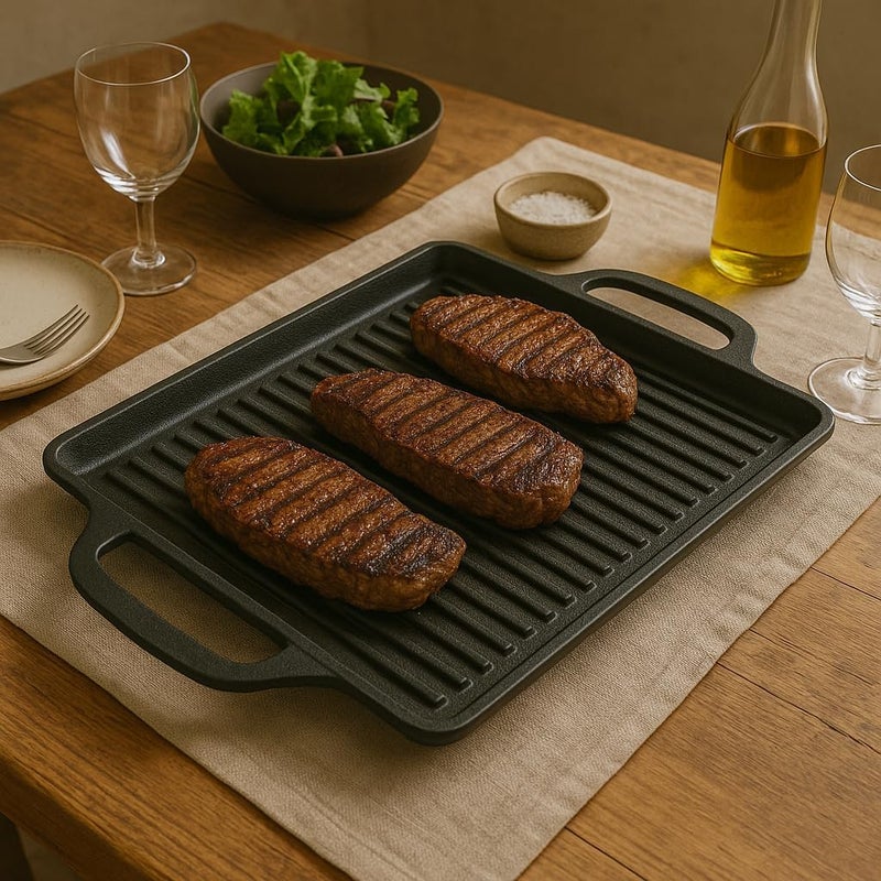 BS مقلاة بي إس فلات جريل فيوجن 46x25 سم – مقلاة من الألمنيوم المصبوب الثقيلة غير لاصقة للاستخدام على الغاز والشواء والهواء الطلق - Image 1