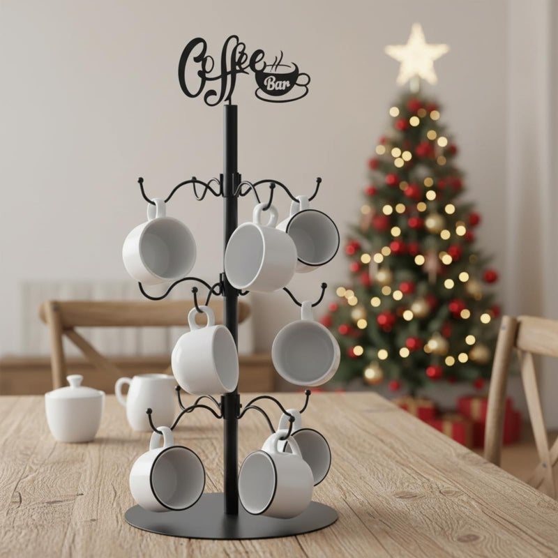 LemonRoad Coffee Bar Mug Holder Tree Sturdy Metal Cup Holder for Countertop Coffee Mug Hanger with 12 Hooks for Counter Cabinet Christmas Home Bar Accessories Storage and Organizer Black - Image 2