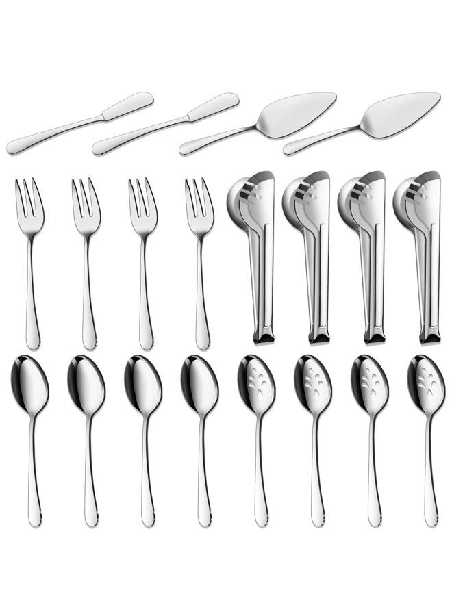 BEWOS 20 Serving Utensils, Serving Spoons, Slotted Spoons, Serving Tongs & Forks, Cake Server, Butter Knife, Stainless Steel, Dishwasher Safe - Image 1