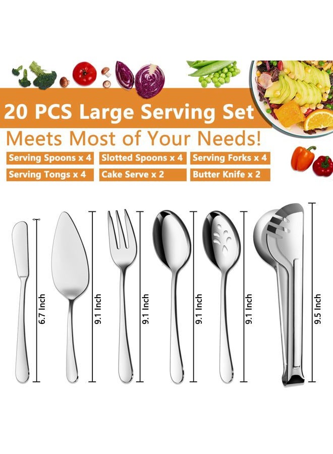BEWOS 20 Serving Utensils, Serving Spoons, Slotted Spoons, Serving Tongs & Forks, Cake Server, Butter Knife, Stainless Steel, Dishwasher Safe - Image 2