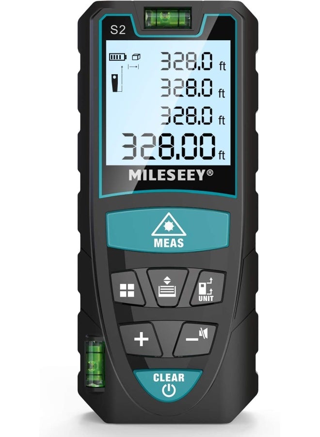 Laser Measure Mileseey Digital Laser Distance Meter With 2 Bubble Levels M In Ft Unit Switching Backlit Lcd And Pythagorean Mode Measure Distance Area And Volume  - Image 1