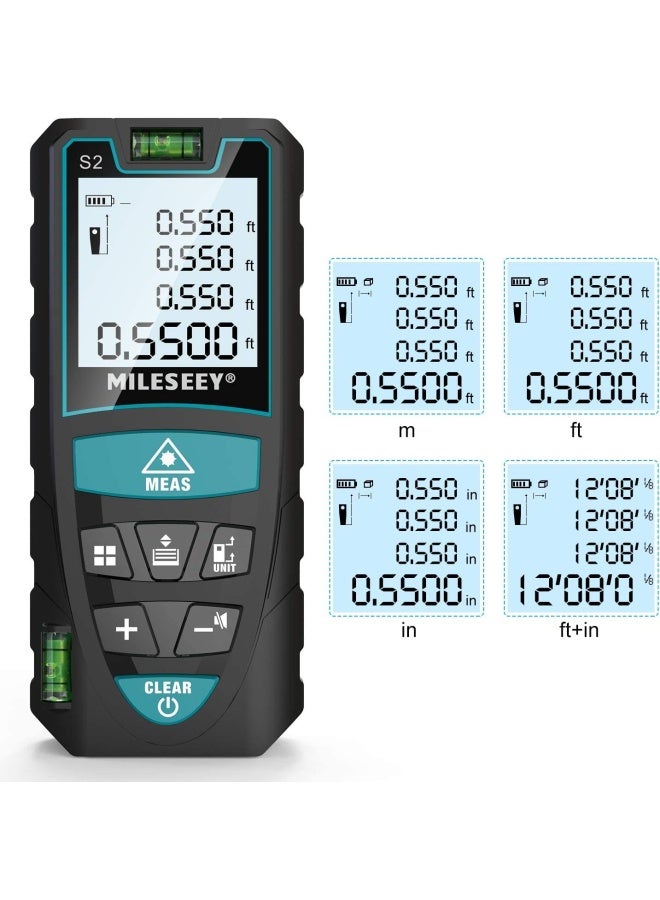 Laser Measure Mileseey Digital Laser Distance Meter With 2 Bubble Levels M In Ft Unit Switching Backlit Lcd And Pythagorean Mode Measure Distance Area And Volume  - Image 4