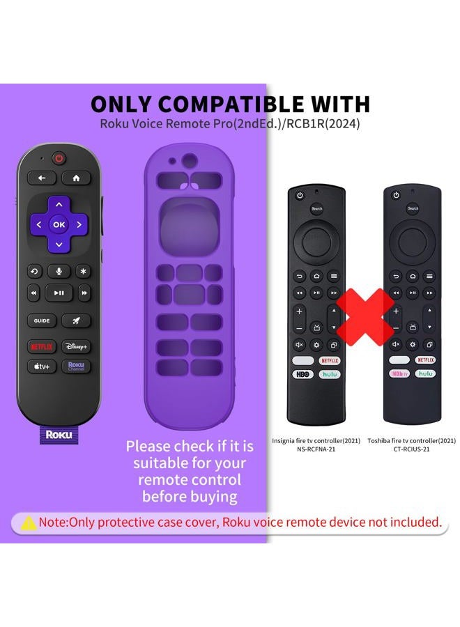 Wacanc [2 Pcs] Silicone Remote Case Cover for Roku Voice Remote Pro (2nd Ed.), Anti Slip Shockproof Remote Protective Sleeve for RCB1R(2024), Remote Protective Cover Case with Lanyard (Purple+Glow Blue) - Image 2