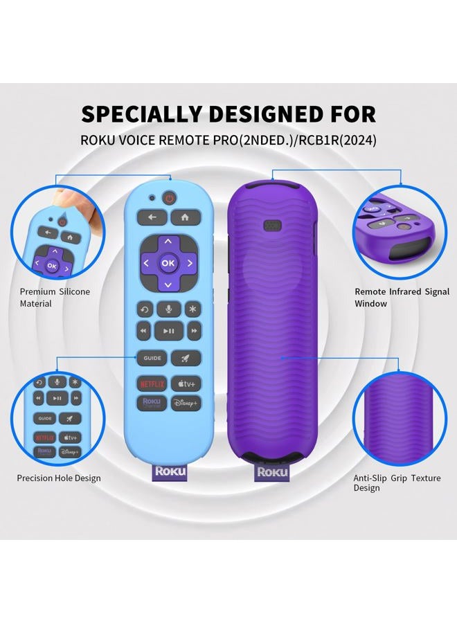 Wacanc [2 Pcs] Silicone Remote Case Cover for Roku Voice Remote Pro (2nd Ed.), Anti Slip Shockproof Remote Protective Sleeve for RCB1R(2024), Remote Protective Cover Case with Lanyard (Purple+Glow Blue) - Image 4
