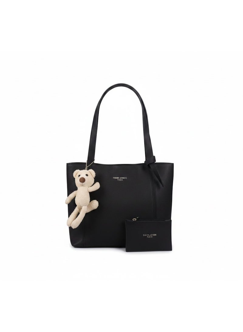 KANAZ Womenâ€™s Tote Bag Set with Cute Bear Charm â€“ Large Shoulder Handbag with Matching Wallet, Stylish Daily Work & Shopping BagF3963 New Bear Lady (Black) - Image 1