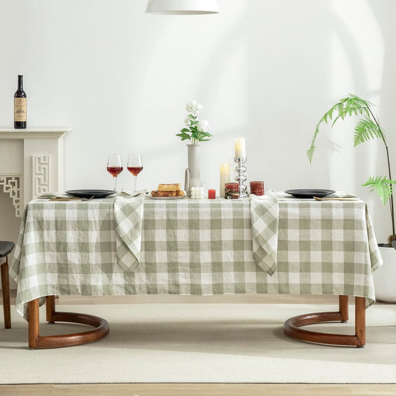 Everly 100% Yarn-Dyed Linen Rectangle Tablecloths 60X108Inches For Dining Buffet Parties Picnic Events And Restaurants Decorative Halloween Thanksgiving Machine Washable Tablecloths-Sage Green Plaid - Image 1