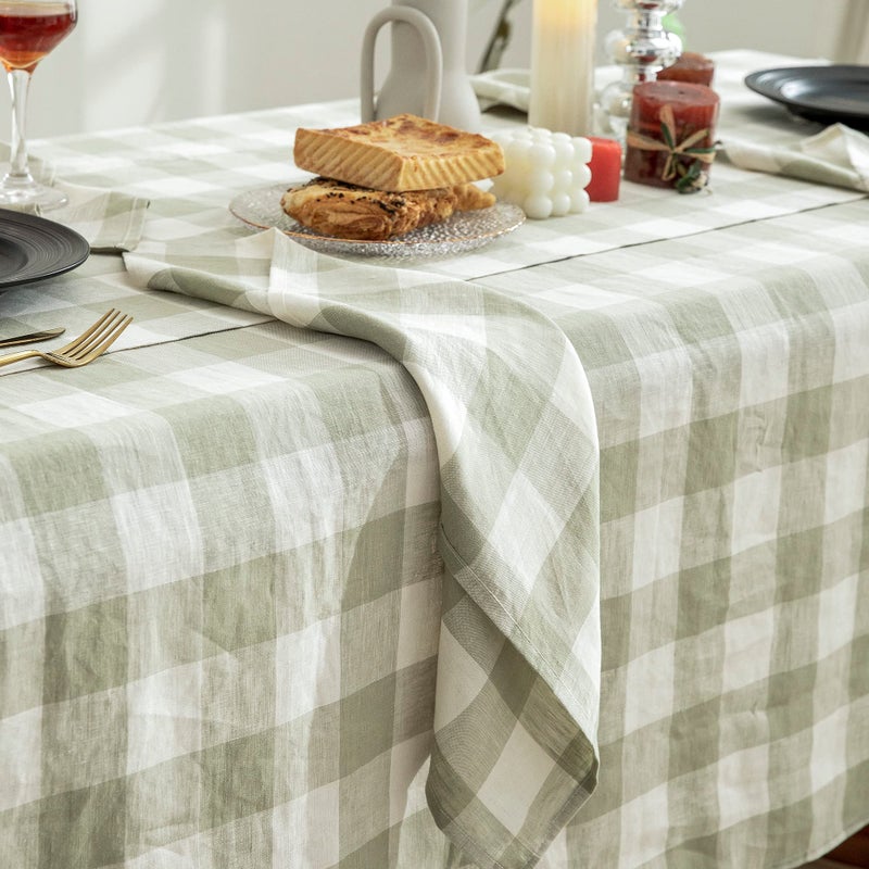 Everly 100% Yarn-Dyed Linen Rectangle Tablecloths 60X108Inches For Dining Buffet Parties Picnic Events And Restaurants Decorative Halloween Thanksgiving Machine Washable Tablecloths-Sage Green Plaid - Image 4
