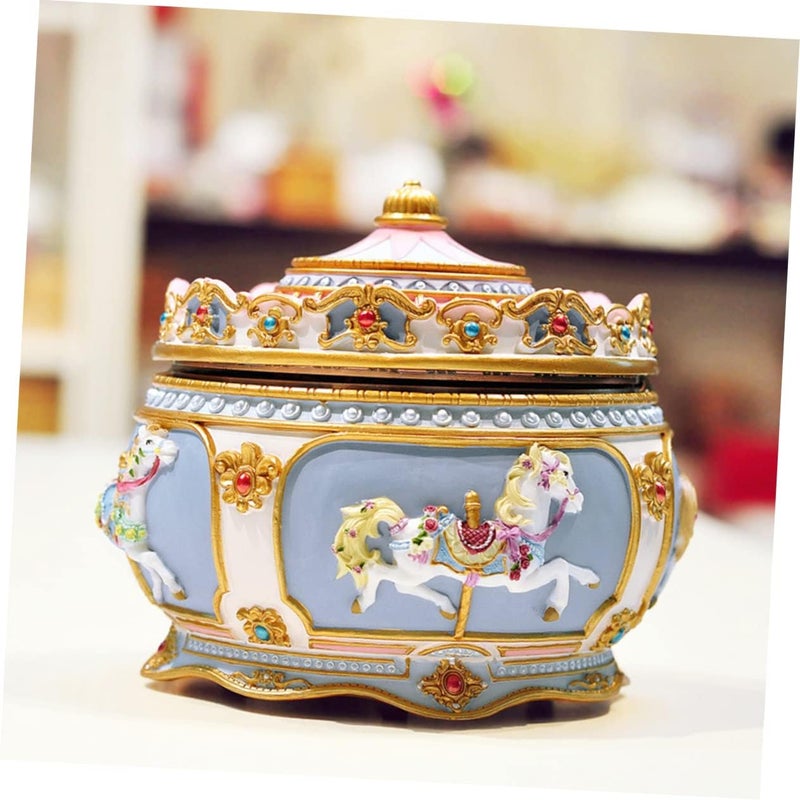 klarako Box Day Gift Resin Musical Desktop Music Spring Tune Year Merry-go-round Ornament Kids Horse Adornment - Decor Birthday Decoration B New Toy Clockwork Table Carousel for Home - Image 4