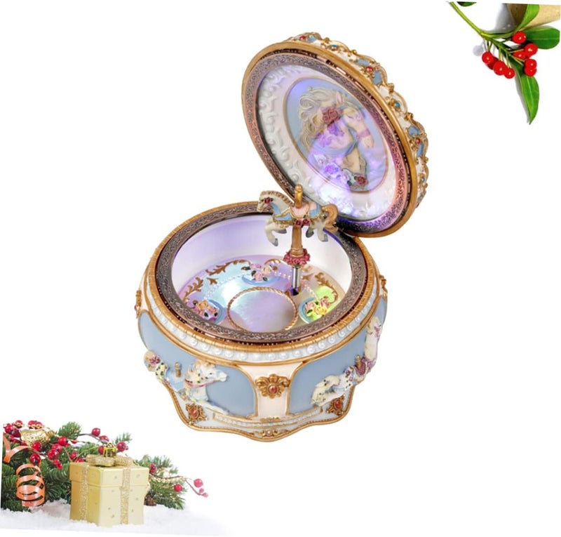 klarako Box Day Gift Resin Musical Desktop Music Spring Tune Year Merry-go-round Ornament Kids Horse Adornment - Decor Birthday Decoration B New Toy Clockwork Table Carousel for Home - Image 2