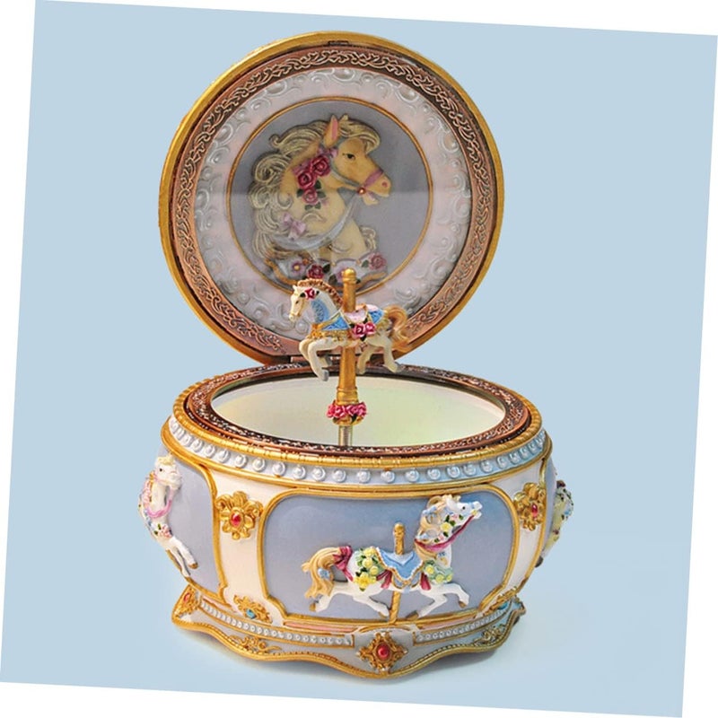 klarako Box Day Gift Resin Musical Desktop Music Spring Tune Year Merry-go-round Ornament Kids Horse Adornment - Decor Birthday Decoration B New Toy Clockwork Table Carousel for Home - Image 3