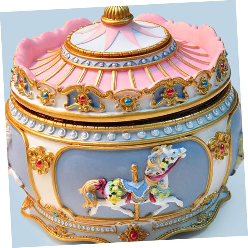 klarako Box Day Gift Resin Musical Desktop Music Spring Tune Year Merry-go-round Ornament Kids Horse Adornment - Decor Birthday Decoration B New Toy Clockwork Table Carousel for Home - Image 5