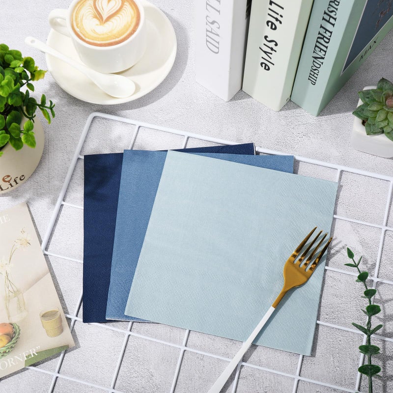 Whaline Whaline Dusty Blue Paper Napkins 3 Colors Dinner Napkins Blue Disposable Luncheon Napkins for Party Celebration Gathering Supplies Table Decor  60Pcs  - Image 3