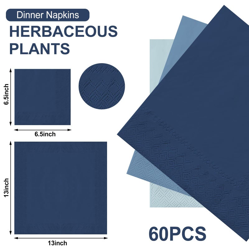 Whaline Whaline Dusty Blue Paper Napkins 3 Colors Dinner Napkins Blue Disposable Luncheon Napkins for Party Celebration Gathering Supplies Table Decor  60Pcs  - Image 2