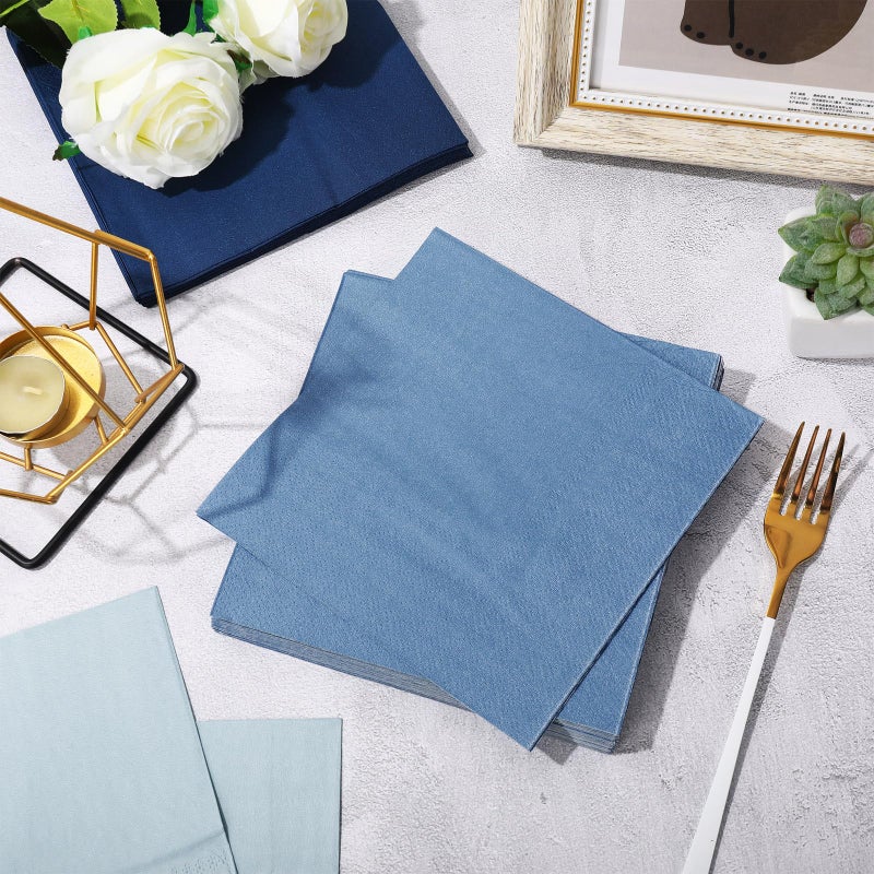 Whaline Whaline Dusty Blue Paper Napkins 3 Colors Dinner Napkins Blue Disposable Luncheon Napkins for Party Celebration Gathering Supplies Table Decor  60Pcs  - Image 4