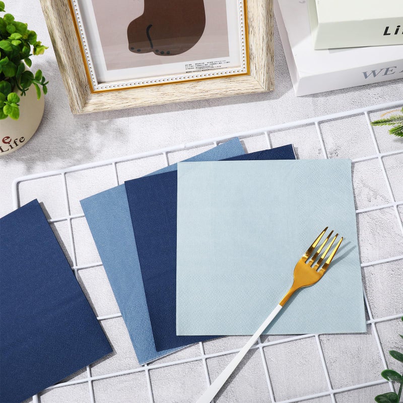 Whaline Whaline Dusty Blue Paper Napkins 3 Colors Dinner Napkins Blue Disposable Luncheon Napkins for Party Celebration Gathering Supplies Table Decor  60Pcs  - Image 5