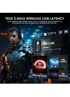 EKSA EKSA E1000WT Wireless Gaming Headset, 2.4GHz USB Gaming Headphones with Microphone for PC, PS5, PS4, Nintendo Switch, 7.1 Surround Sound Gaming Headset, RGB Light  - Image 3