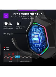 EKSA EKSA E1000WT Wireless Gaming Headset, 2.4GHz USB Gaming Headphones with Microphone for PC, PS5, PS4, Nintendo Switch, 7.1 Surround Sound Gaming Headset, RGB Light  - Image 5