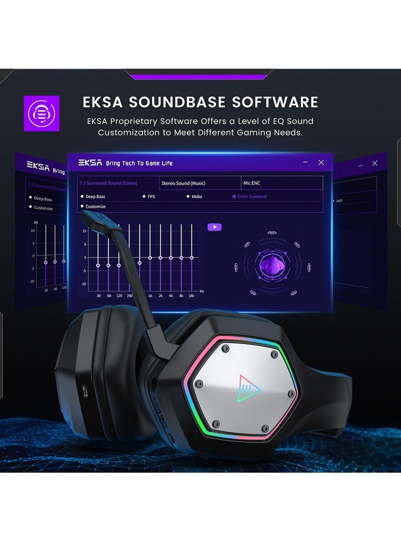 EKSA EKSA E1000WT Wireless Gaming Headset, 2.4GHz USB Gaming Headphones with Microphone for PC, PS5, PS4, Nintendo Switch, 7.1 Surround Sound Gaming Headset, RGB Light - Image 4