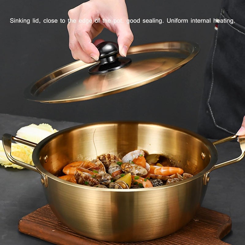 HEVASNEK Stainless Steel Korean Ramen Noodle Pot with Lid & Handle, 18-24cm Small Stockpot for Soup, Stew, Cooking Bowl, Ideal for Home & Restaurant Use - Image 2