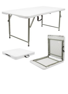 Bukela Folding Lightweight Trestle Outdoor Camping Table,Heavy Duty Plastic Outdoor Folding Picnic Table,Folding Trestle Table For BBQ Party, Folds in Half with Carry Handle,White(120×60×75cm)  - Image 1