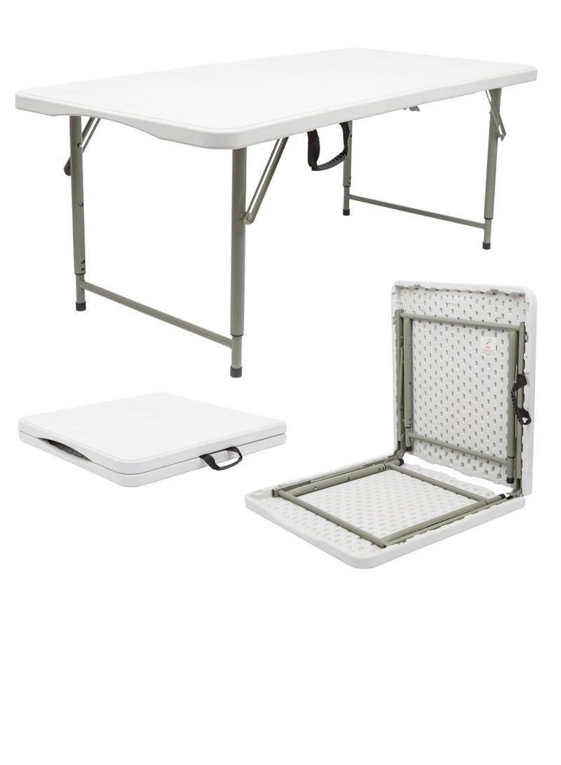 كيلا طاولة تخييم خارجية خفيفة الوزن قابلة للطي، طاولة نزهة خارجية بلاستيكية شديدة التحمل، طاولة قابلة للطي لحفلات الشواء، تطوى إلى نصفين بمقبض حمل، بيضاء (120×60×75 سم) - Image 1